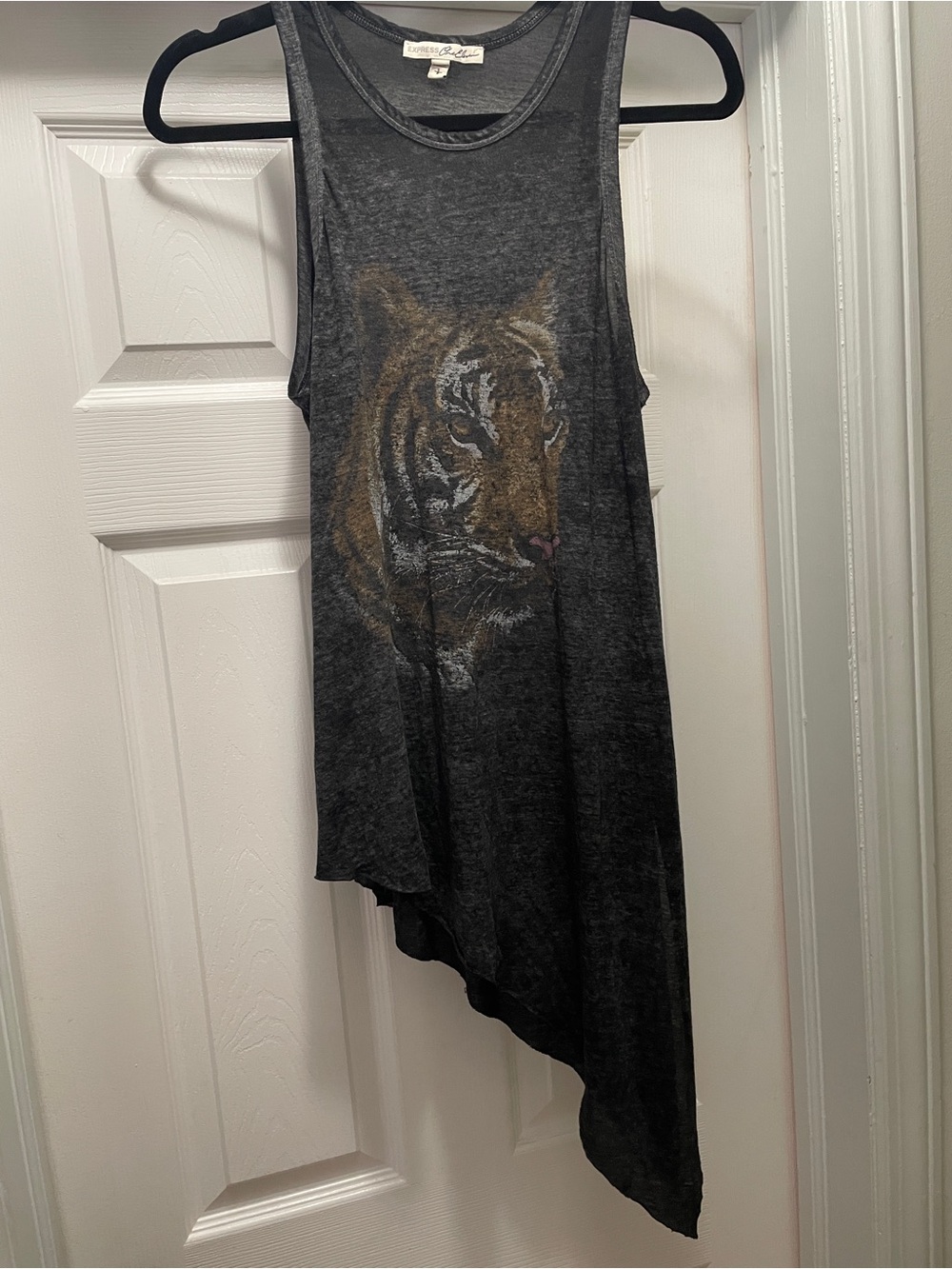 Express OneEleven Heather Charcoal Asymmetric Hem Crewneck Tank Top